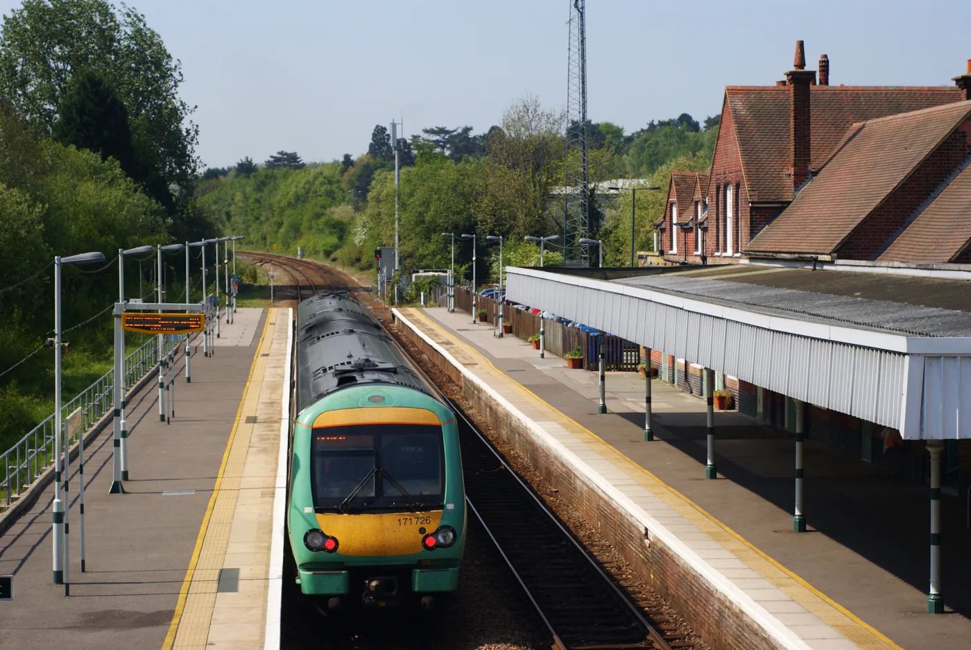 A Southern class 171 at Crowborough station, which is in Jarvis Brook rather than the town centre
